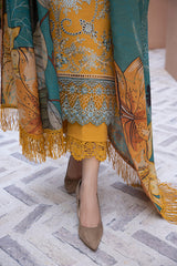 Winter 3PC Embroidered Dhanak with Printed Shawl - GA1785