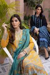 Winter 3PC Embroidered Dhanak with Printed Shawl - GA1785