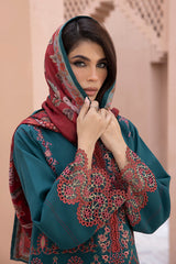 Winter 3PC Embroidered Dhanak with Printed Shawl - GA1786