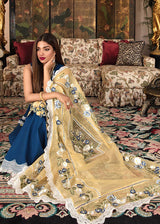 Crimson Blue Embroidered Lawn 3pc with Embroidered Slub Net Dupatta -GA1725