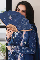 Qalamkar Chickenkari Embroidered Lawn 3pc with Embroidered Slubnet Dupatta- GA2276