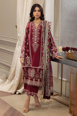 Anaya Red 3Pc Festive Luxury Embroidered Lawn with Cotton Silk Dupatta - GA1850