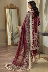 Anaya Red 3Pc Festive Luxury Embroidered Lawn with Cotton Silk Dupatta - GA1850