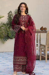 Allys 3PC Lawn Embroidered Shirt with Embroidered Organza Dupatta- GA2036