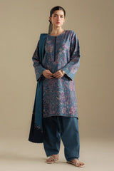 Zarashah Jahan Embroidered Dhanak 3pc with Printed Shawl- GA2126