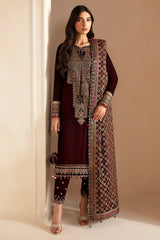 Jazmin 3PC Embroidered Velvet Suit with Embroidered Chiffon Dupatta-GA2089