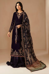 Jazmin 3PC Embroidered Velvet Suit with Embroidered Chiffon Dupatta-GA2091