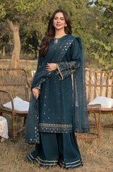 Allys 3PC Lawn Embroidered Shirt with Embroidered Organza Dupatta- GA2037