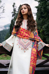 Sapphire White Embroidered Lawn 3pc with Bamber Chiffon Dupatta- GA2011
