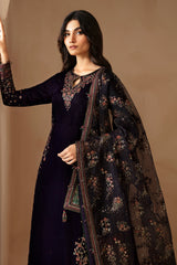 Jazmin 3PC Embroidered Velvet Suit with Embroidered Chiffon Dupatta-GA2091
