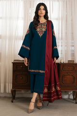 Jazmin 3PC Embroidered Karandi Suit with Printed whool shawal-GA2109