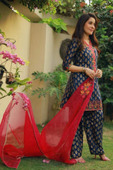 Luxury Printed Embroidered Lawn 3pc with Embroidered Organza Dupatta -GA1726