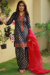 Luxury Printed Embroidered Lawn 3pc with Embroidered Organza Dupatta -GA1726