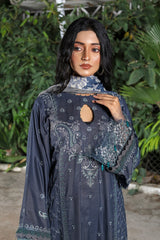 Zooj Samoan Embroidered Dhanak 3Pc With Printed Shawal -GA1926