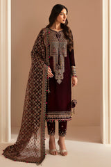 Jazmin 3PC Embroidered Velvet Suit with Embroidered Chiffon Dupatta-GA2089