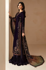 Jazmin 3PC Embroidered Velvet Suit with Embroidered Chiffon Dupatta-GA2091
