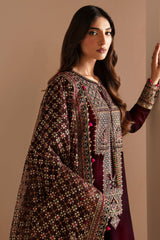 Jazmin 3PC Embroidered Velvet Suit with Embroidered Chiffon Dupatta-GA2089