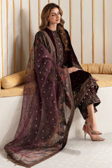 Jazmin 3PC Embroidered Velvet Suit with Embroidered Chiffon Dupatta-GA2090