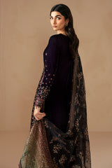 Jazmin 3PC Embroidered Velvet Suit with Embroidered Chiffon Dupatta-GA2091