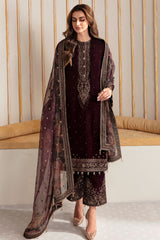 Jazmin 3PC Embroidered Velvet Suit with Embroidered Chiffon Dupatta-GA2090