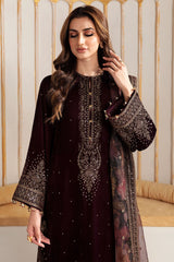 Jazmin 3PC Embroidered Velvet Suit with Embroidered Chiffon Dupatta-GA2090