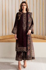Jazmin 3PC Embroidered Velvet Suit with Embroidered Chiffon Dupatta-GA2090