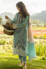 Mushq Embroidered Lawn 3pc with Silk Dupatta- GA2192