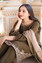 Aisling Winter 3PC Embroidered Dhanak Suit with Heavy Embroidered Shawal -GA2102