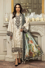 Anaya Off-White 3Pc Festive Luxury Embroidered Lawn with Cotton Silk Dupatta - GA1849