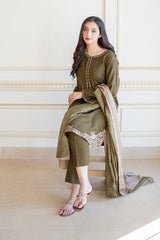 Aisling Winter 3PC Embroidered Dhanak Suit with Heavy Embroidered Shawal -GA2102