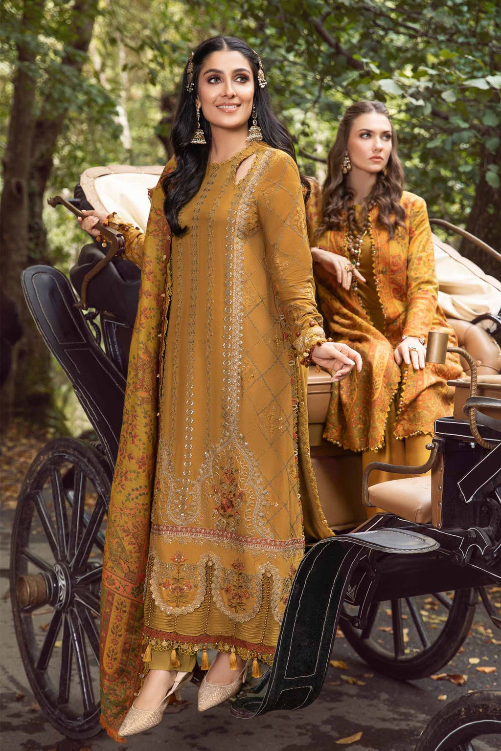 IZEL - 3PC DHANAK EMBROIDERED SHIRT WITH TWILL PRINTED SHAWL AND TROUSER