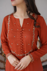 Aisling Carrot 3PC Embroidered Dhanak with Embroidered Dhanak Shawl - GA1770