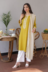 Aisling Lime 3PC Embroidered Dhanak with Embroidered Dhanak Shawl - GA1769