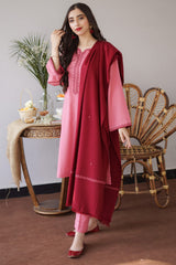 Aisling Baby Pink 3PC Embroidered Dhanak with Embroidered Dhanak Shawl - GA1767