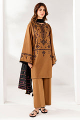 Jazmin 3PC Embroidered Karandi Suit with Printed whool shawal-GA2106