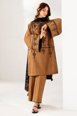 Jazmin 3PC Embroidered Karandi Suit with Printed whool shawal-GA2106