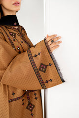 Jazmin 3PC Embroidered Karandi Suit with Printed whool shawal-GA2106