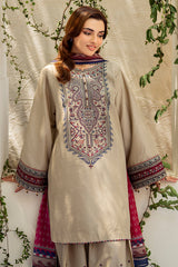 Jazmin 3PC Embroidered Karandi Suit with Printed whool shawal-GA2108