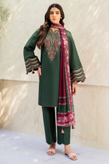 Jazmin 3PC Embroidered Karandi Suit with Printed whool shawal-GA2107