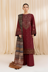 Sapphire 3PC Embroidered karandi Suit with Printed Shawal -GA2080