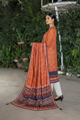 Zooj Niloufar Brown Printed Slub Linen 3Pc-GA1928