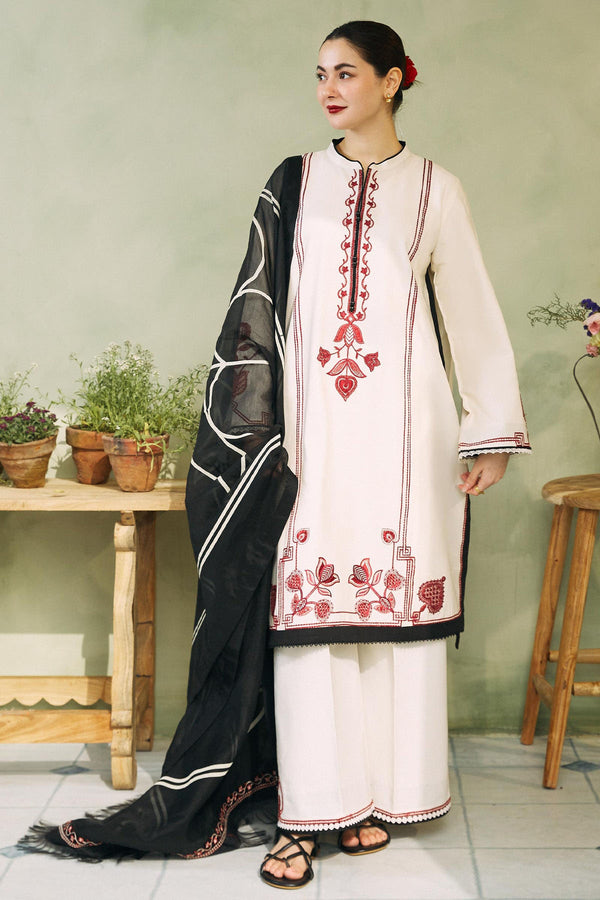 Zara Shahjahan Embroidered Lawn 3pc with Printed Slub Net Dupatta - GA1866