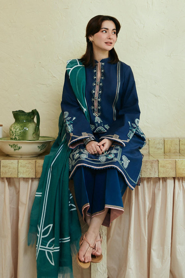 Zara Shahjahan 3Pc Luxury Embroidered Lawn with Printed Slub Net Dupatta - GA1863