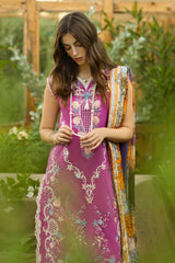 Mushq Embroidered Lawn 3pc with Silk Dupatta- GA2201