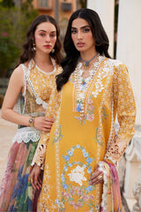 Mushq Te Amo Yellow 3Pc Luxury Embroidered Lawn With Printed Slub Net Dupatta - GA1868