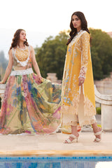 Mushq Te Amo Yellow 3Pc Luxury Embroidered Lawn With Printed Slub Net Dupatta - GA1868