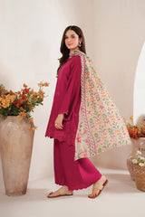 Baroque 3PC Embroidered Chickenkari Lawn with Chiffon Dupatta -GA2048