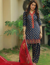Luxury Printed Embroidered Lawn 3pc with Embroidered Organza Dupatta -GA1726