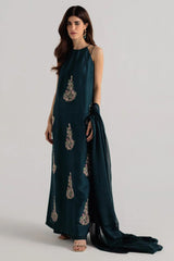 Zara Shahjahan 3PC Embroidered Linen with Chiffon Duppata- GA1765