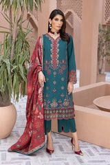 Winter 3PC Embroidered Dhanak with Printed Shawl - GA1786